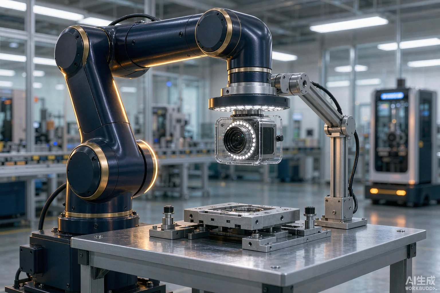 高精度な産業用ロボットと自動検査ラインが稼働するスマートファクトリー